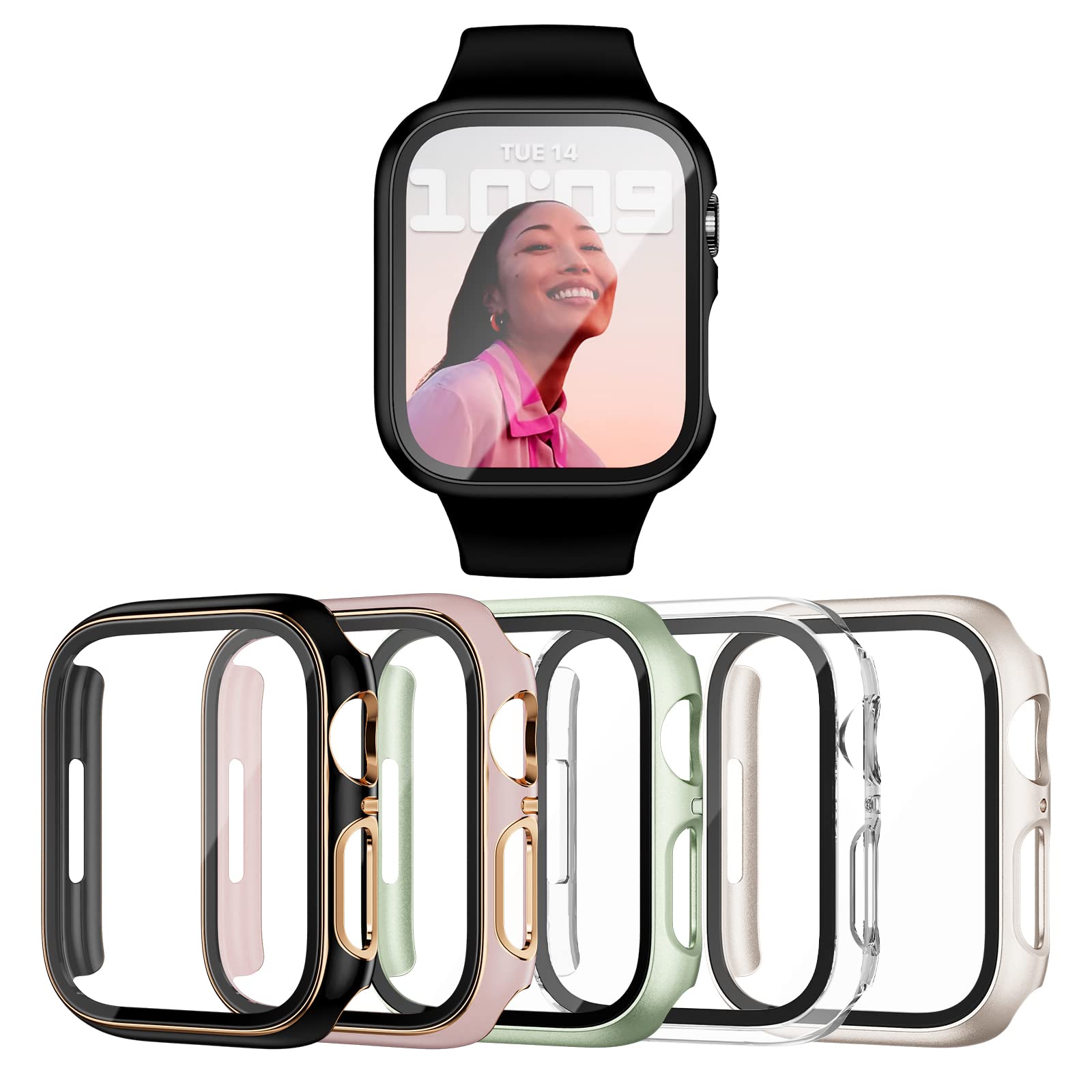 Haojavo 5 Pack Case for Apple Watch Series 3 2 1 42mm with Tempered Glass Screen Protector, Full Hard Ultra-Thin Scratch Resistant Bumper Protective Cover for iWatch 42mm Accessories(5 Colors)