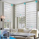 DENFOON Motorized Zebra Blinds with Solar Powered ，White, 20" W x 72" H | Remote, dual-layer light control, cordless,rechargeable, Compatible with Alexa, valance included. Perfect for any space.