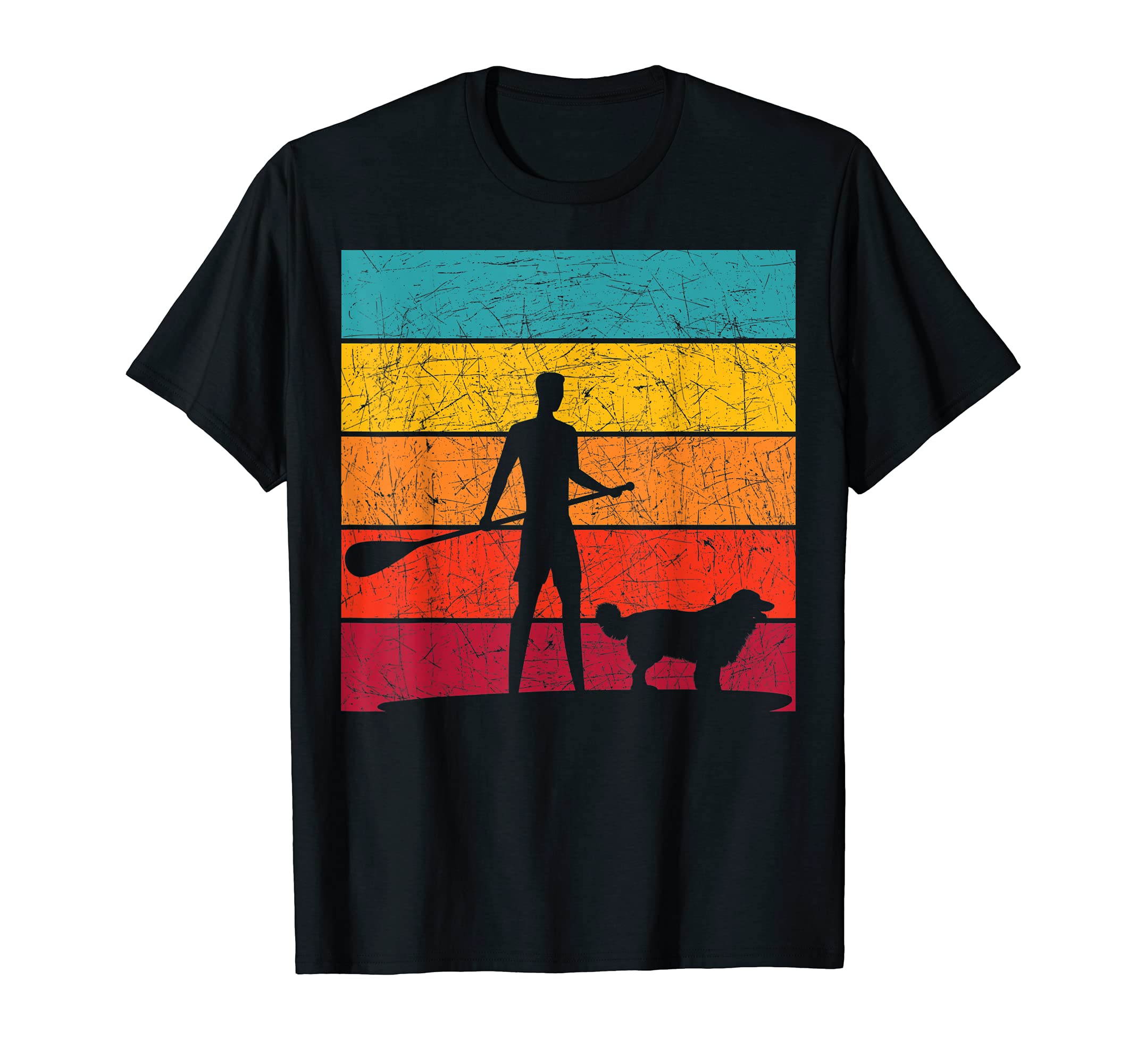 Animal Pet Dog Paddleboarder Stand Up Paddling Retro SUP T-Shirt