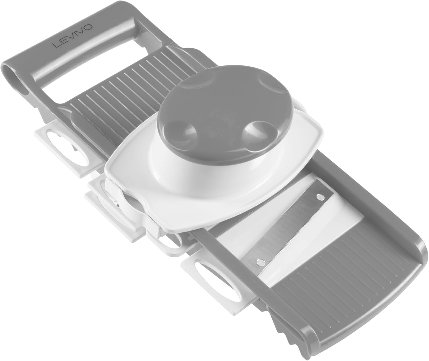 Levivo Gemüseschneider / Allzweckreibe mit 5 auswechselbaren Einsätzen, weiß/grau