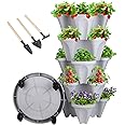 DUNCHATY Stackable Planter, Vertical Garden Planter with Wheels and Garden Tools, Strawberry Planter Indoor/Outdoor 5 Tier Herb Planter Pots for Growing Vegetables and Succulents,Gray