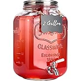 2 Gallon Glass Drink Dispenser For Parties,Beverage Dispenser,Lemonade Dispenser with 304 Stainless Steel Spigot Leakproof for Sun Tea, Picnic,Homemade Juice