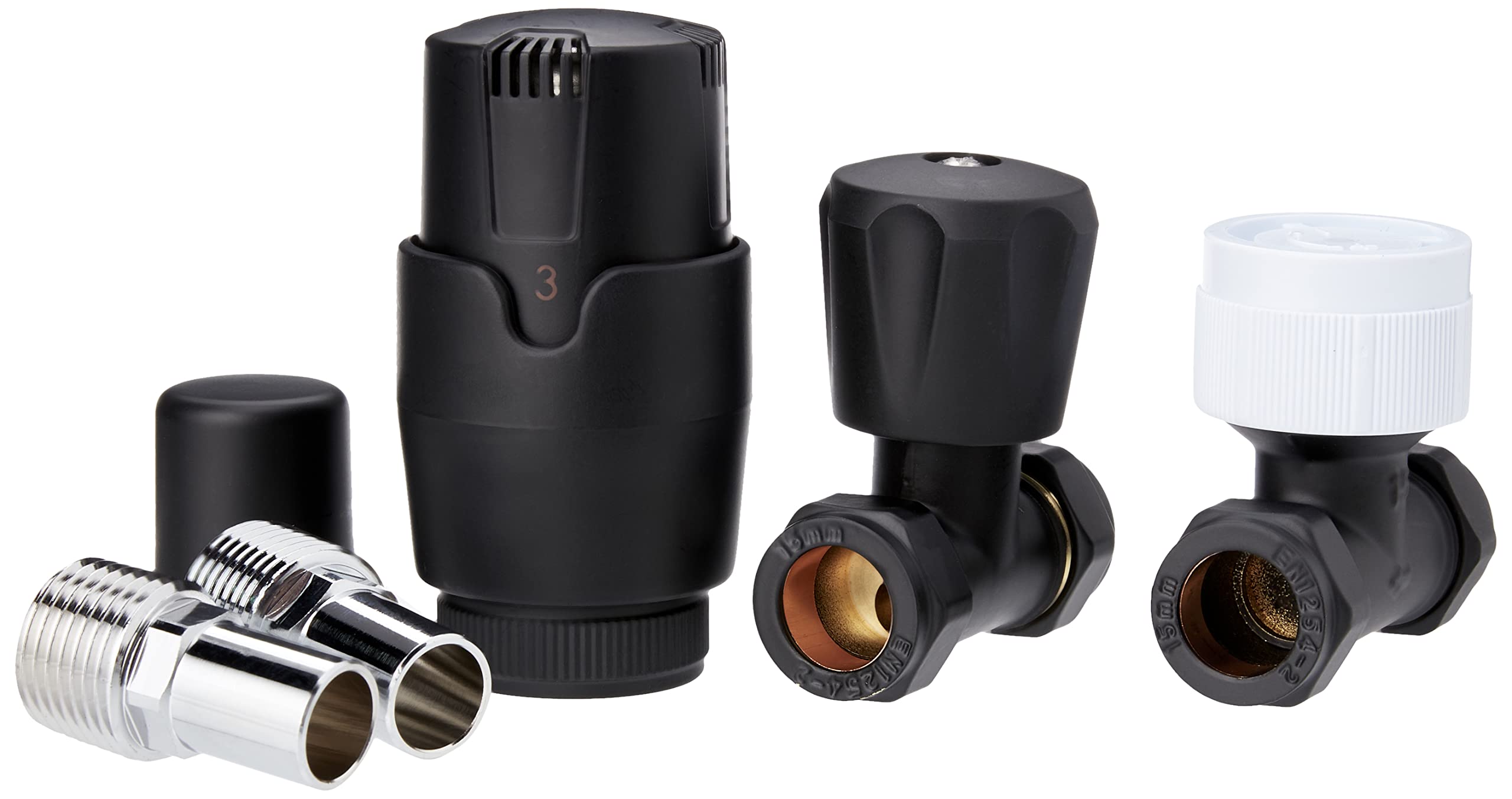 Keenware KRA-201 Thermostatic Towel Rail & Radiator Straight Valves: Black