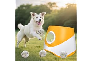 MEKAPLE Automatic Dog Ball Launcher for Samll to Medium Dogs, Upgraded Interactive Toy Balls Thrower, Distance Adjustable Mental Stimulating Dog Toys with 4 Etpu Balls 2.2 Inch (Orange)