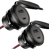 Acegoo 12V USB Outlet 30W PD Type-C & 18W QC3.0 Aluminum Car Charger Waterproof Dual Port Fast Charging Socket Cigarette Ligh