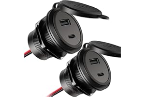 Acegoo 12V USB Outlet 30W PD Type-C & 18W QC3.0 Aluminum Car Charger Waterproof Dual Port Fast Charging Socket Cigarette Lighter Replacement Accessories for RV Camper Trailer Truck Boat Golf (2 PCS)