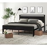 SHA CERLIN 14 Inch King Size Metal Platform Bed Frame with Wooden Headboard and Footboard, Mattress Foundation, No Box Spring Needed, Large Under Bed Storage,Black Oak