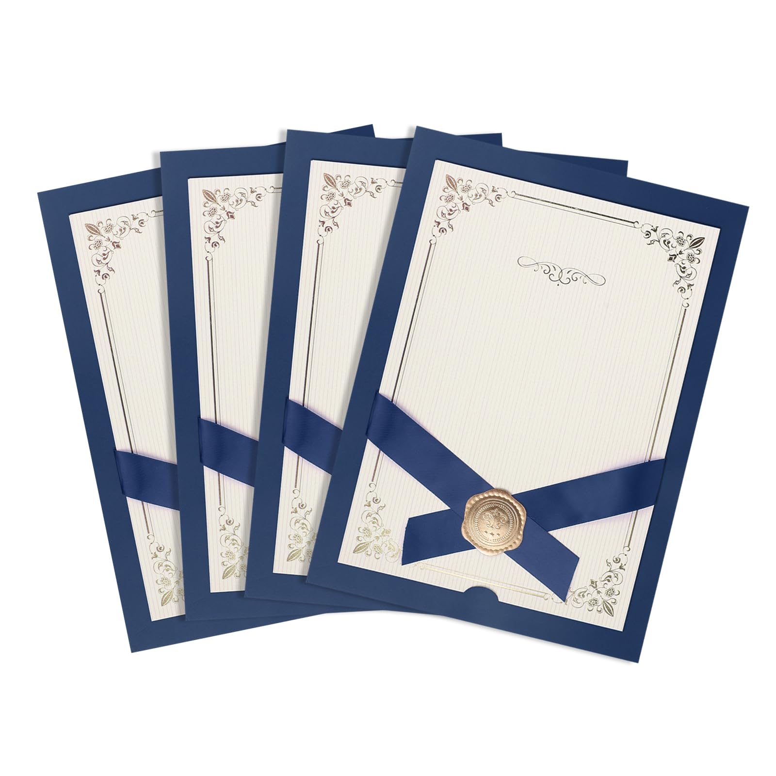 4 Pcs Blank Certificate Papers with Foil Seals A4 School Graduation Certificate, Employee of The Month Certificate, Sports Certificate, Baptism Certificates, Print Your Own Awards (Blue)