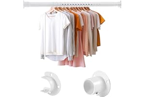 DWELSPIRE Closet Rod, 17 to 86 inches Adjustable Closet Rods for Hanging Clothes Heavy Duty Closet Hanging Rod Metal White Rod for Closet, Wardrobes, Bathroom, Windows