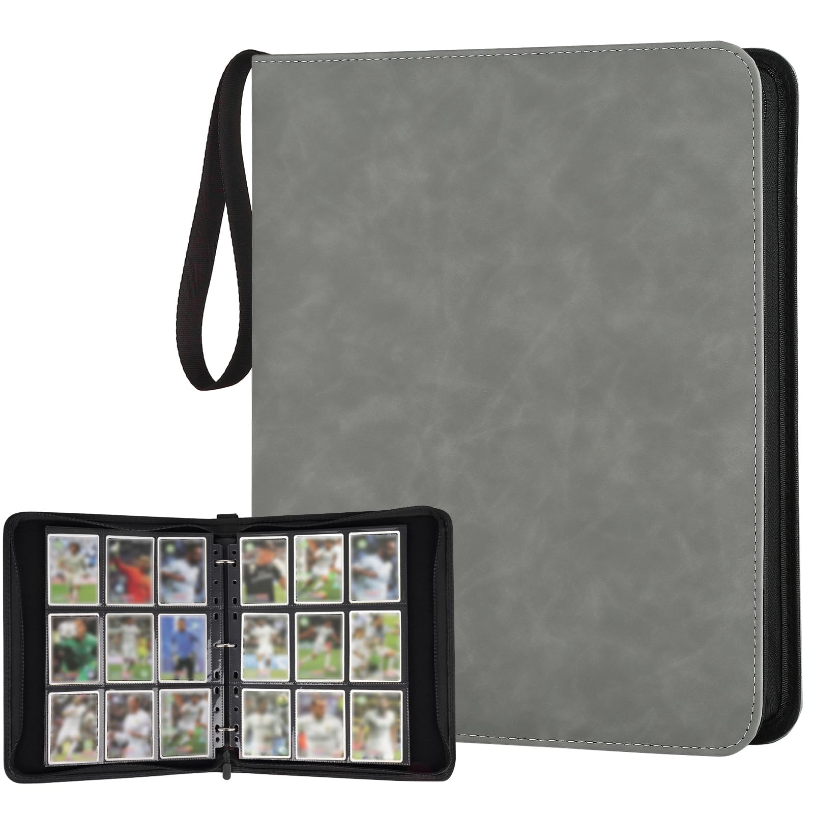 Photo 1 of GERMUN 9 Pocket Card Binder, Premium Zip Trading Card Binder, 720 Double Sided Pocket PU Card Collection Binder, Collector Card Album, Card Folder for MTG, TCG, Sports Cards, Game Cards (Grey1)