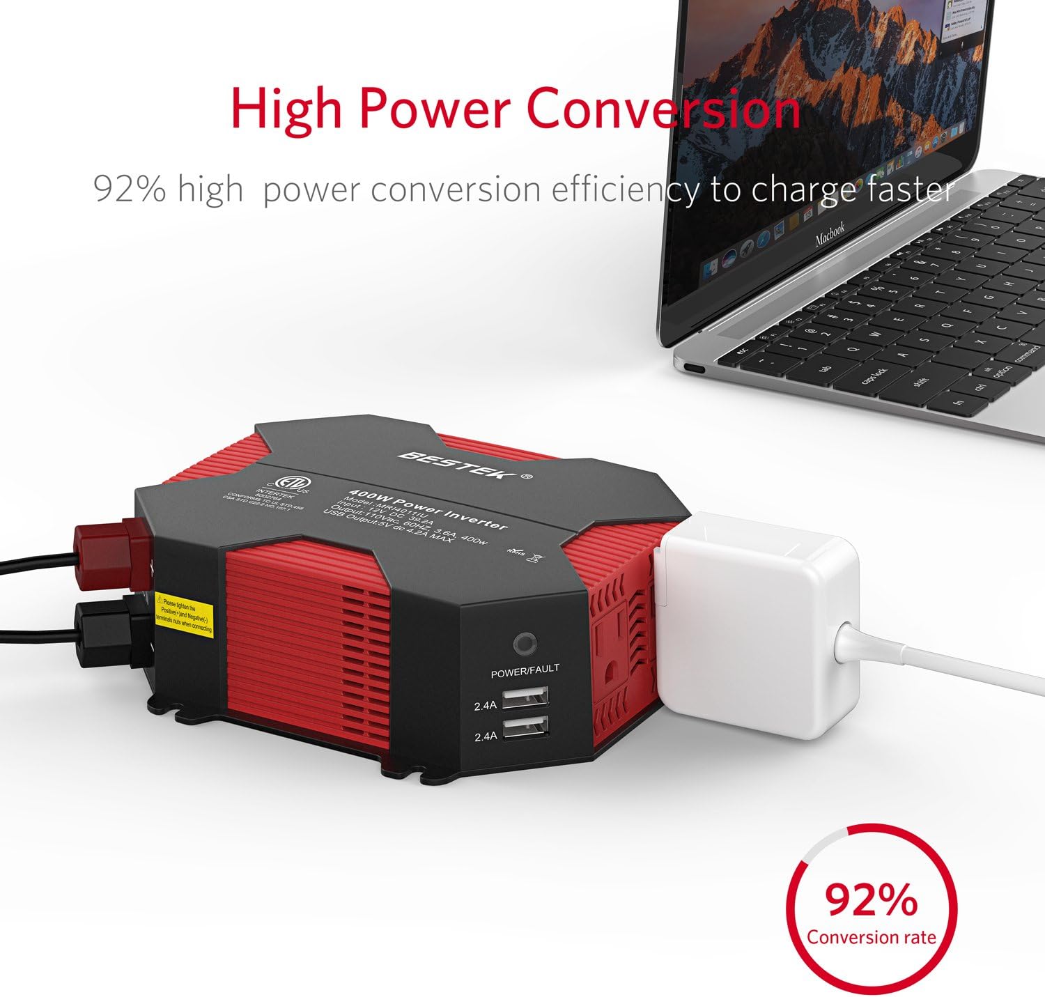 BESTEK 400W Car Power Inverter DC 12V to AC 110V Car Adapter with 5A 4 USB Charging Ports: Automotive