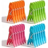 24Pack Colorful Plastic Clothespins Heavy Duty Laundry Clothes Pins Outdoor | Multipurpose Non-Slip Clips with Springs, Air-Drying Clothing Pin Set for Hanging Clothes, Towels, Crafts, Photos &amp; Food Bags