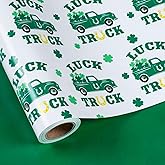 LeZakaa Reversible St. Patrick's Wrapping Paper, Luck Truck, Four-leaf Clovers, Green Solid Color for St. Patrick's Day Gift Wrap, DIY Craft, Mini Roll, 17 inches x 32.8 Feet (46.45 sq.ft.)