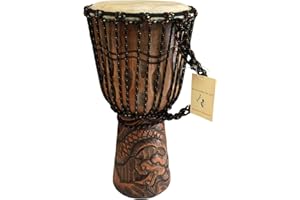 JIVE Djembe Drum African Bongo Congo Wood Drum Deep Carved Solid Mahogany Goat Skin Professional Quality 16" High (Dragon)