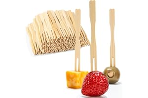 DONHUA 200 Pack Mini Forks Natural Bamboo Cocktail Forks, 3.5 Inch Toothpicks for Appetizers Party Catering Dessert Fruit Acc