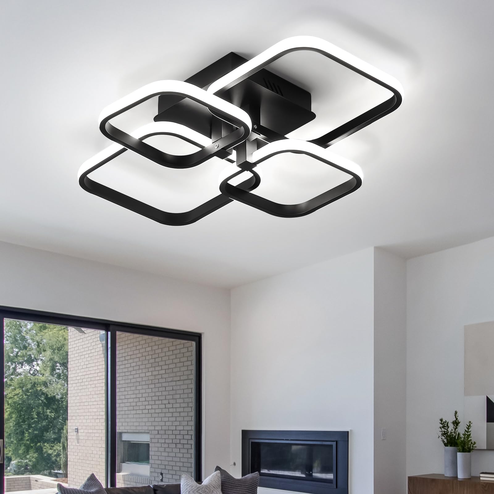 Comely Modern LED Ceiling Light, 4 Square Black LED Ceiling Lamp 60W 6750LM, Ceiling Lighting Fixtures for Living Room Bedroom Kitchen Room Corridor Office, Cool White Light 6500K