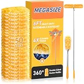 6 ft Extendable Duster Handle with 50 Refills, Compatible with Swiffer | 4X Cleaning Power, 360&deg; Multi-Surface Cleaning Kit for Ceiling Fans, Windows, Home and Hard-to-Reach Areas