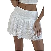 MakeMeChic Women's Floral Lace A Line Mini Skirt Ruffle Tiered Low Waisted Fall Short Skirts