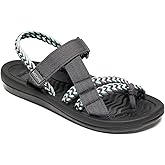 MEGNYA Hiking Sandals for Womens, Comfortable Walking Flip Flop Sandals with Arch Support, Athletic Sandals with Hook and Loop Straps for Beach Vacation Adventure