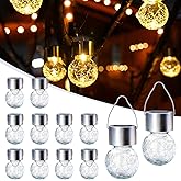 GIGALUMI Solar Lights Outdoor Waterproof ,12 Pack Solar Hanging Lights Garden Decor,Gifts for Women Mom Grandma,Solar Outdoor Lights Lantern Cracked Glass for Yard, Fence, Tree(Warm White)