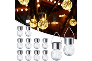 GIGALUMI Solar Lights Outdoor Waterproof ,12 Pack Solar Hanging Lights Garden Decor,Gifts for Women Mom Grandma,Solar Outdoor Lights Lantern Cracked Glass for Yard, Fence, Tree(Warm White)