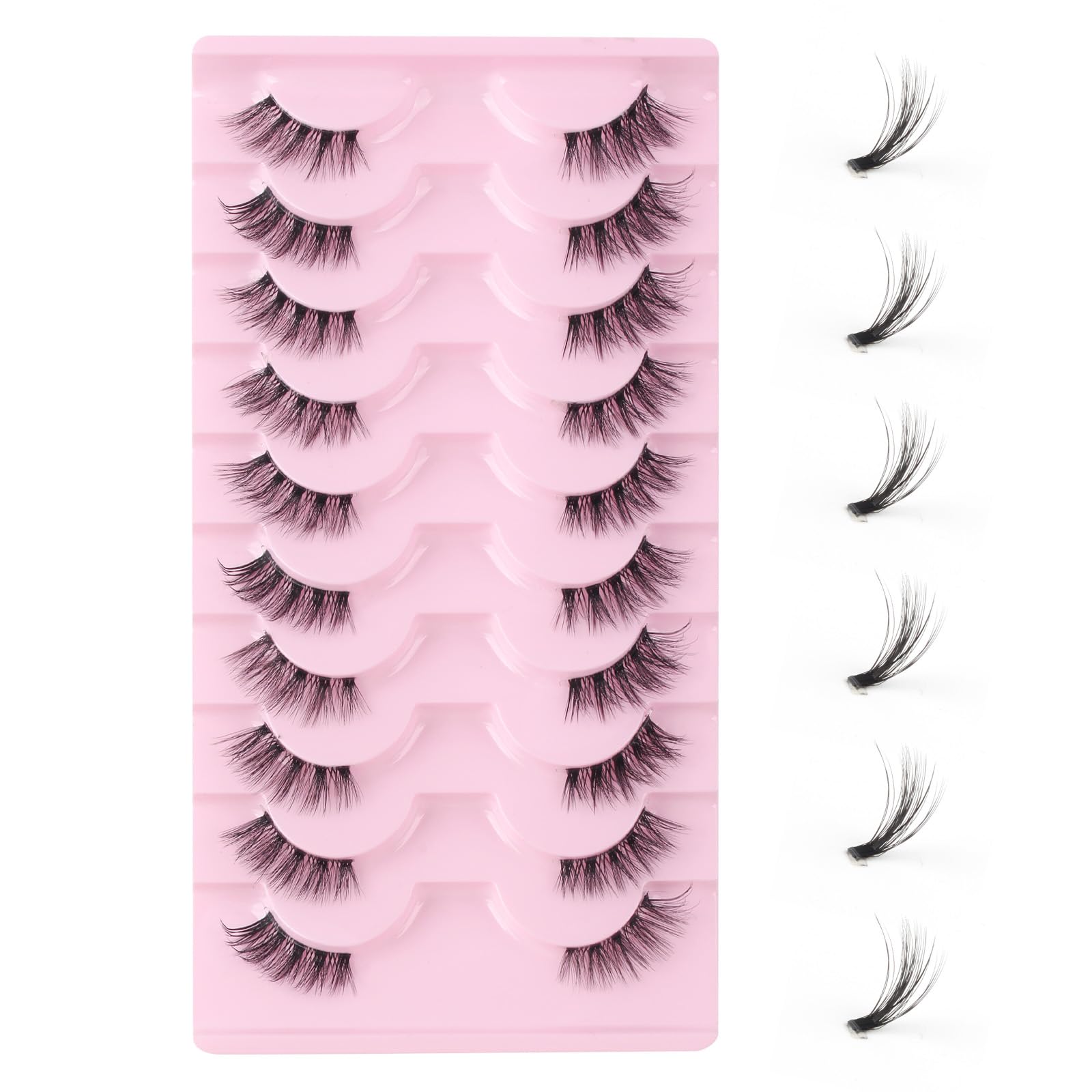 Oreola Half Lashes Natural Look Wispy Cat Eye Lashes 10 Pairs Transparent Clear Band False Eyelashes 3/4 Demi Wispies Eyelashes Reusable Look Like Lashes Cluster — image 1