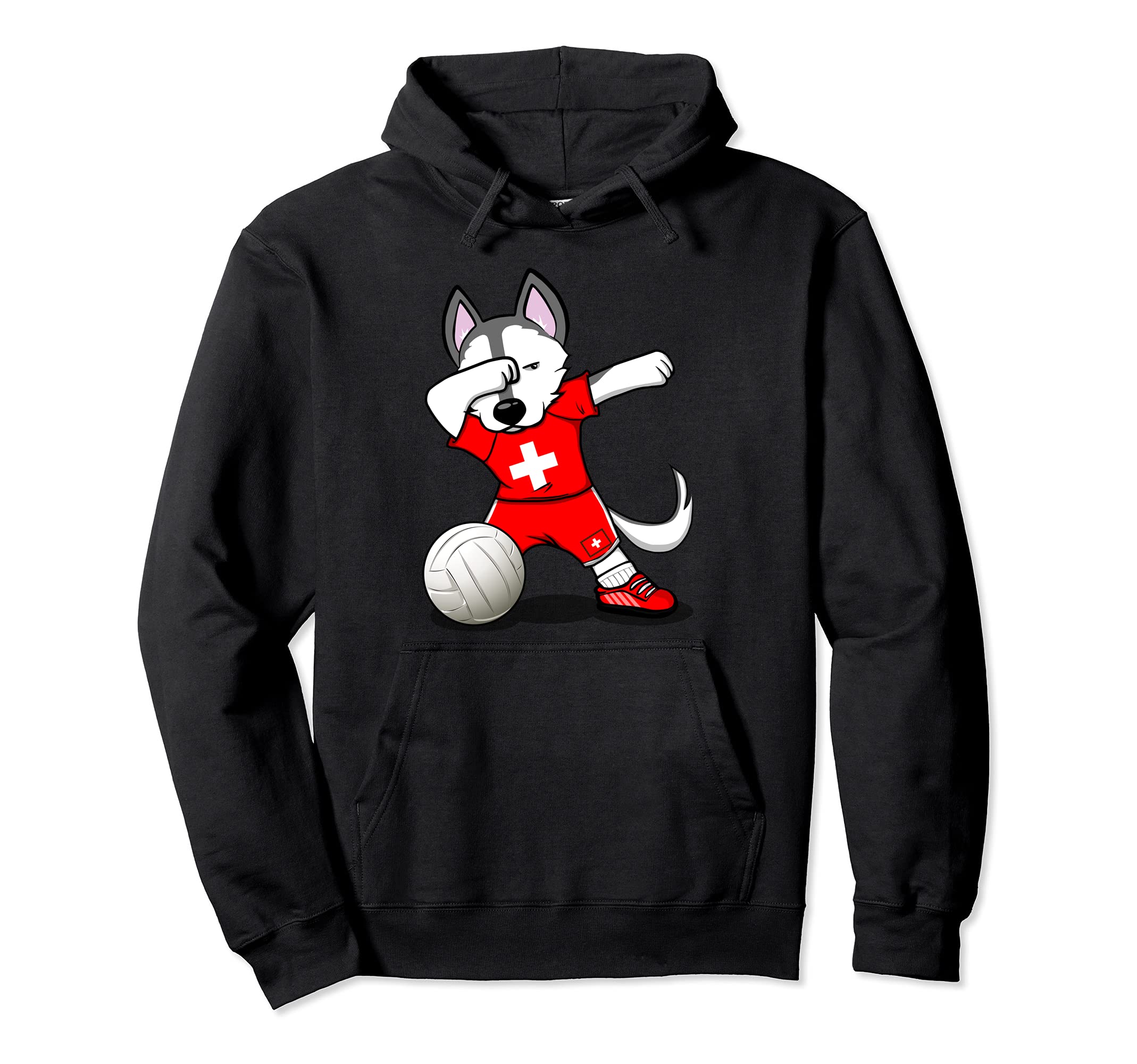Dabbing Husky Switzerland Volleyball Fans Jersey Swiss Flag Pullover Hoodie