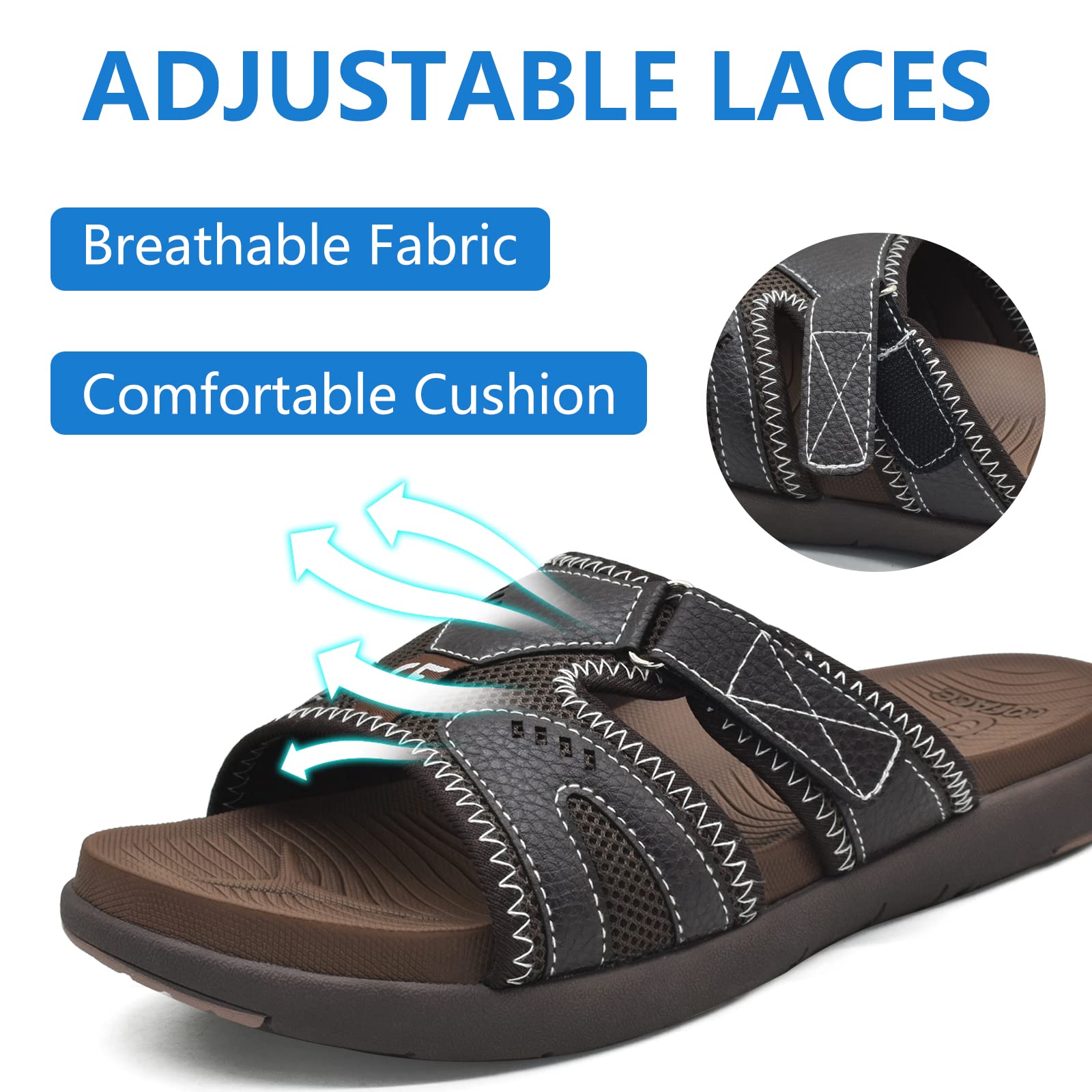 COFACE Herren Sport Recovery Sandalen Plantar Fasciitis weiche Polsterung leichtes Gewicht Bogen Unterstützung orthopädische Badelatschen für Männer Braun Größe 43 4