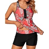 Holipick Two Piece Tankini Bathing Suits for Women Swim Tankini Top with Shorts Athletic Tummy Control Swimsuits