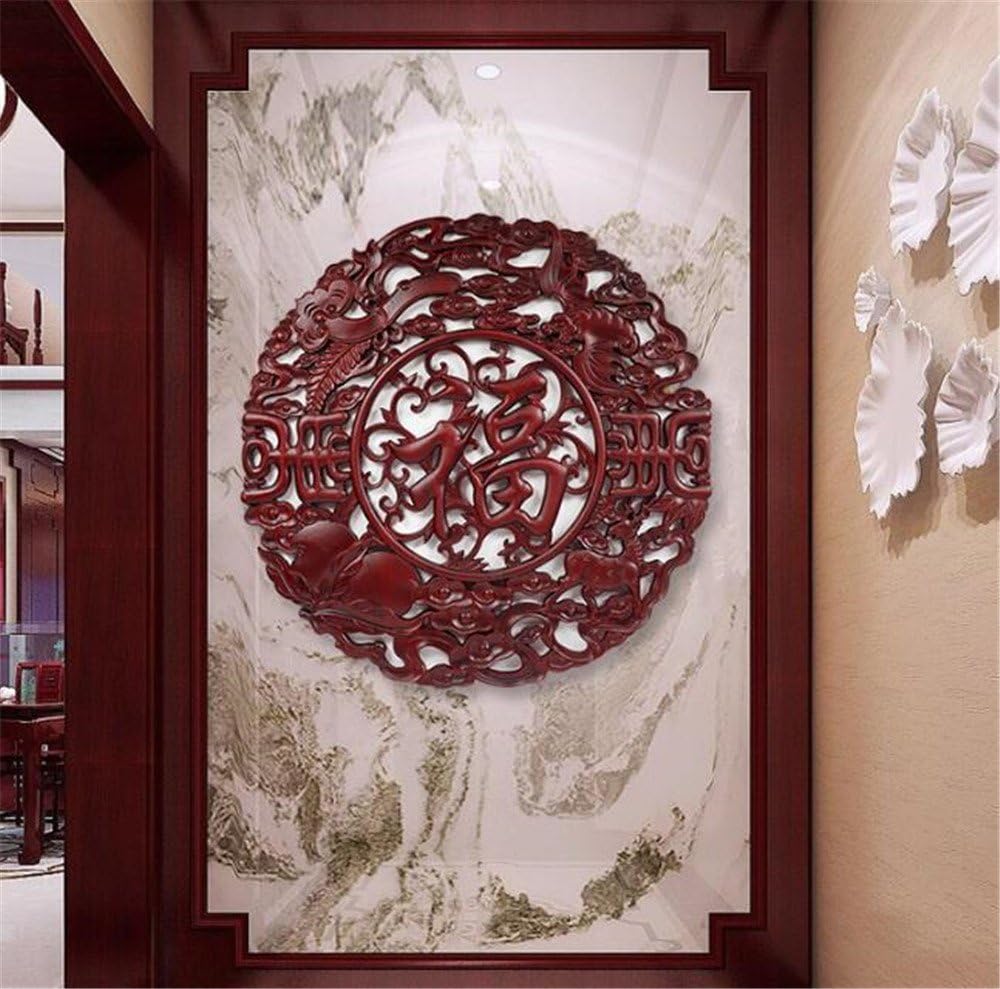 FUXINGXING Chinese Decoration Circular Wall Hanging Hall Wall Wood Carving Pendant, 58cm