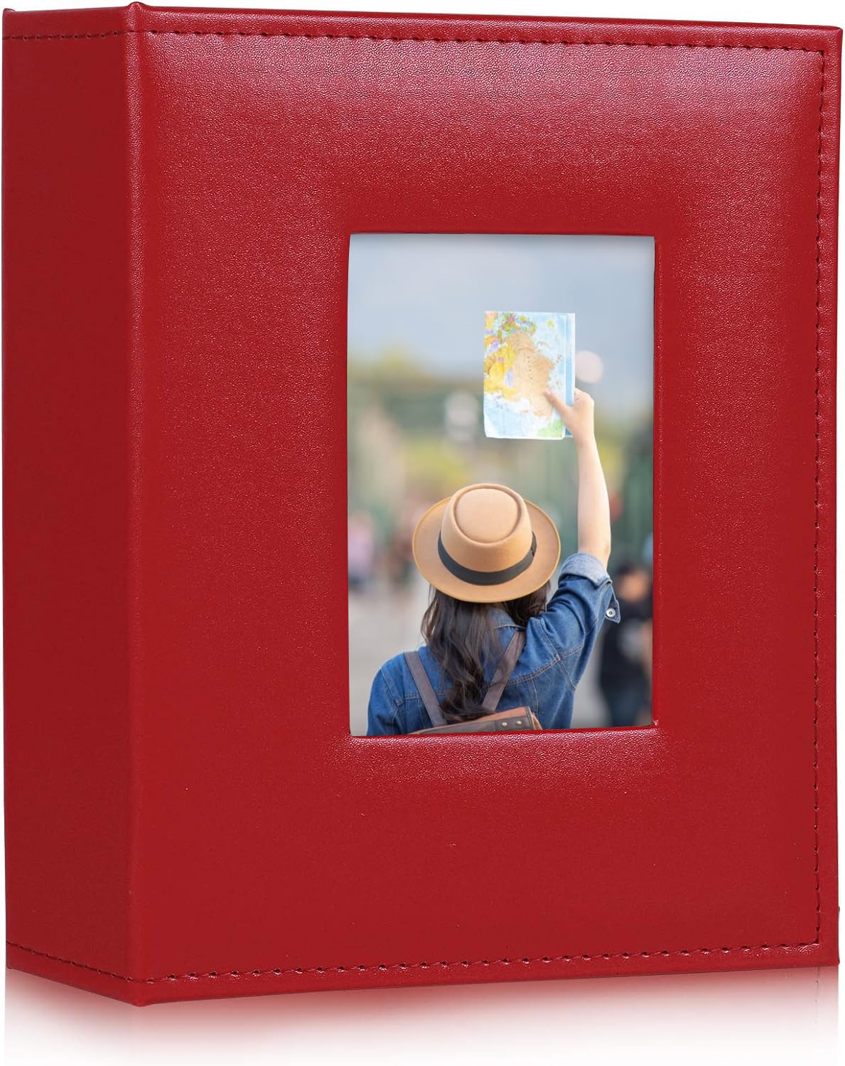 RECUTMS Photo Album 200 Photos Pocket Black Page Album PU Leather Small Album For Family Wedding Holiday Anniversary Guest Book Baby Photo Albums 6x4 200 photo slots Picture（Red）