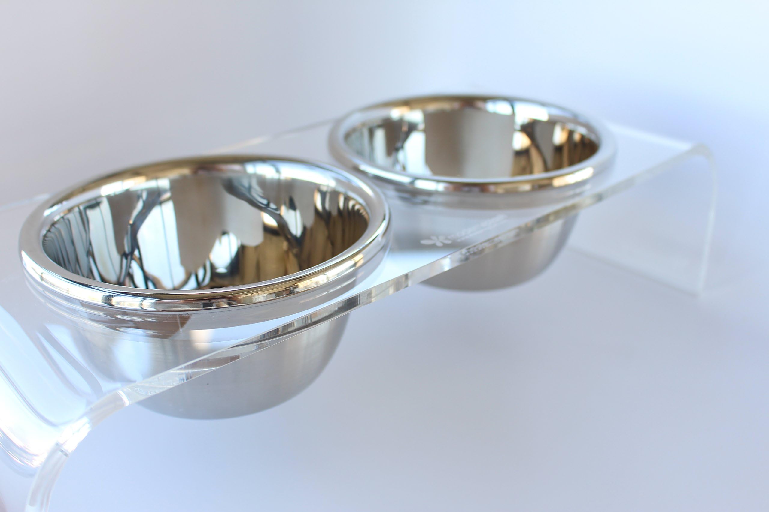 Acrylic / Lucite Pet Feeding Bowl - Clear Acrylic Feeding Station for Your Pet. High Quality Dog Bowl - Dog Feeding Station - Stainless Steel Dog Bowl.