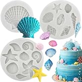 3 PCS Marine Theme Cake Fondant Silicone Mold Seashell Conch Starfish Coral Baking Molds for DIY Cake Decoration Chocolate Candy Polymer Clay Crafting Projects