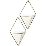 Umbra Trigg Hanging Planter Vase & Geometric Wall Decor Container - Great For Succulent Plants, Air Plant, Mini Cactus, Faux Plants and More, White Ceramic/Brass (Set of 2)