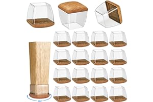 YAREHAND 16 Pack Chair Leg Floor Protectors for Hardwood Floors, Round Rubber Furniture Sliders, 360°Felt Pad Bottom Wrapped Thickening Silicone Furniture Legs Caps Covers(Square,Clear-Brown-L)