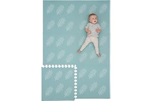 CHILDLIKE BEHAVIOR XL Baby Play Mats, 72”x48” Puzzle with 9 Foam Tiles, Crawling Mat with Interlocking Tiles, 24”x24” Puzzle Mat Pieces, Neutral Playmat for Toddlers & Infants Play Pen - Leaves