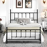 LEVELEVE 14 Inch Full Size Victorian Vintage Metal Platform Bed Frame with Headboard and Footboard, Underbed Storage, No Box Spring Needed, Easy Assembly, Black