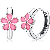 MILACOLATO Solid 925 Sterling Silver Flower Hoop Earrings Toddler 18K Gold Plated Small Huggie Hoop Earrings Hypoallergenic Daisy Hoop Earring for Women Valentines Mother's Day Birthday Jewelry Gifts