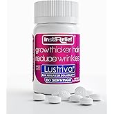 InstaRelief® Hair Growth with Lustriva® - Clinically Shown to Grow Thicker, Healthier Hair in 3 Weeks, Reduce Wrinkles and Fine Lines, with Biotin, Silicon, and Arginine, 60 Tablets