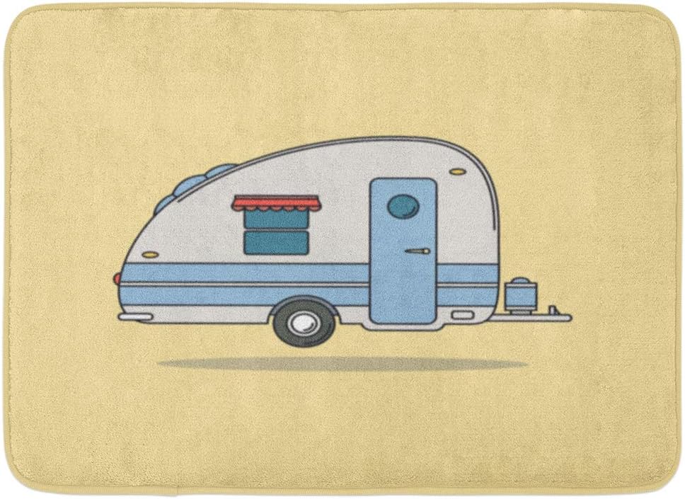 Emvency Doormats Bath Rugs Outdoor/Indoor Door Mat Red Camper Vintage Camping Car Caravan for Rest Old Retro Trailer Bathroom Decor Rug Bath Mat 16" x 24"