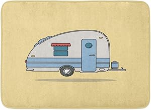 Emvency Doormats Bath Rugs Outdoor/Indoor Door Mat Red Camper Vintage Camping Car Caravan for Rest Old Retro Trailer Bathroom Decor Rug Bath Mat 16" x 24"