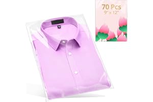 RUNZOOS 70 Pcs Clear Self Sealing Cellophane Bags 9x12 Inches for Packaging Clothes, Resealable Poly Plastic Shirt Bags for Small Business, Plastic Sleeves for Magazine A4 Letter Size Artwork (2.8Mils)