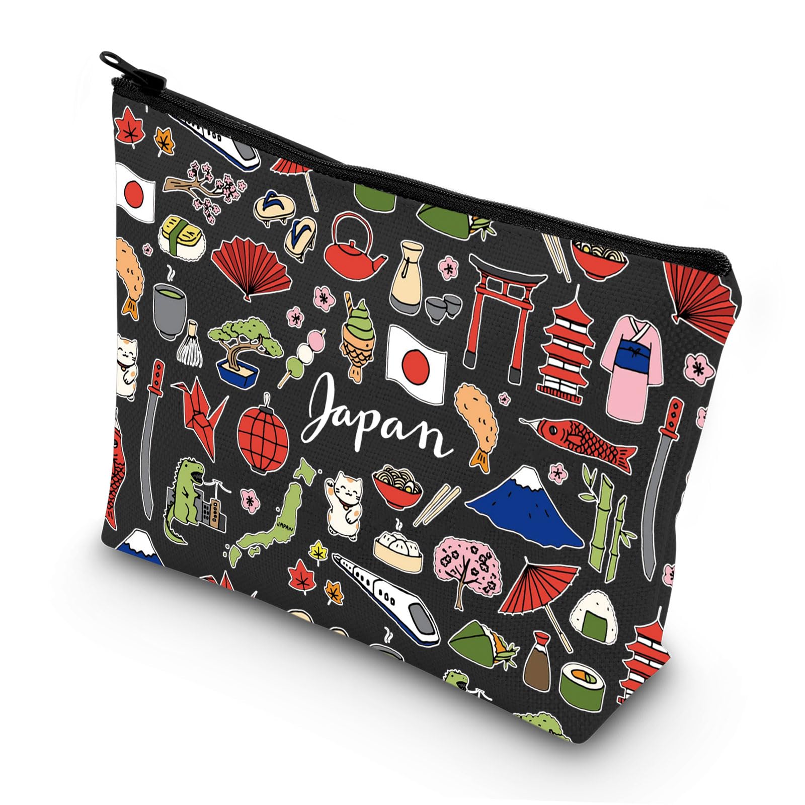LEVLO Japan Travel Pouch Bag Japan Souvenir Gift Japan Theme Zipper Pouch Bag Japanese Trip Gift, Japan Black