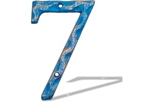 BETLIGHT 5.5 Inch House Numbers- Unique Cast Iron Metal Address/Mailbox Number for Outside or Front Door, Handmade Gold & Blue Finish (Number 7)