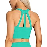 XUNYU Longline Sports Bra for Women Open Back Workout Tops Padded Yoga Tank Wide Strap Halter Crop Top Build in Bra Gym