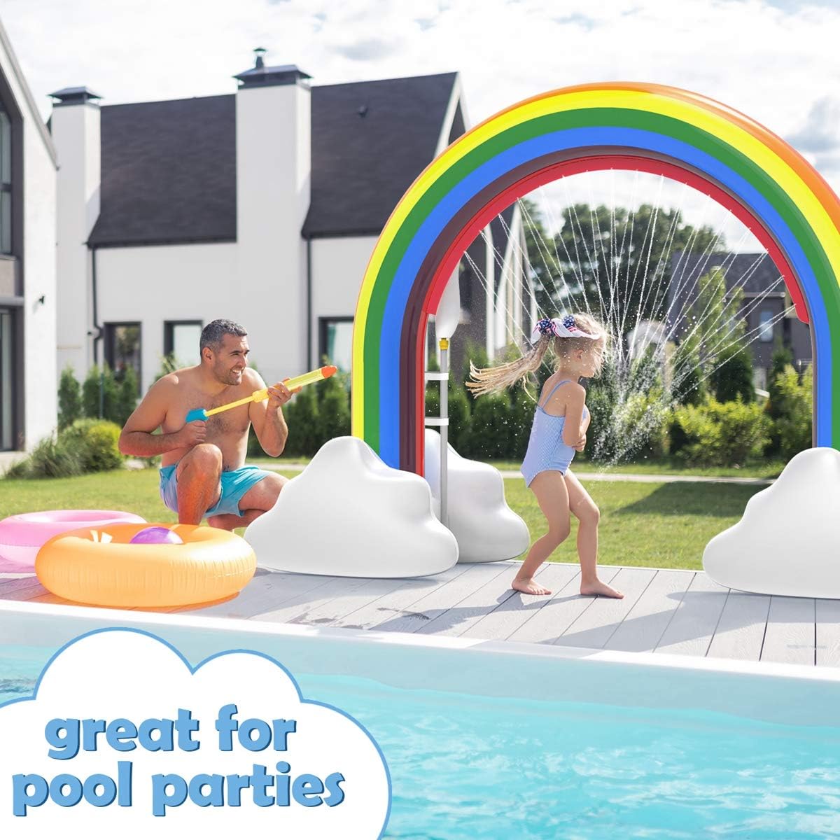 Rainbow Sprinkler Toys, Outdoor Inflatable Pools Summer Fun Spray Water Toy, Outside Backyard Family Water/Birthday Party Toy for Children Infants Toddlers,Boys, Girls 3 4 5 6 7 8 Year Old: Toys & Games