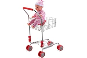 HUSHLILY Toy Shopping Cart for Kids, Toy Grocery Cart for Toddlers 3 Years and up, Shopping Cart Toy Foldable, Metal Frame, Red