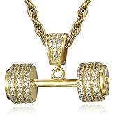ASkinds Diamond Dumbbell Necklace Crystal Barbell Pendant Necklace Fitness Gym Weight Lifting Necklace for Men Women(Gold)