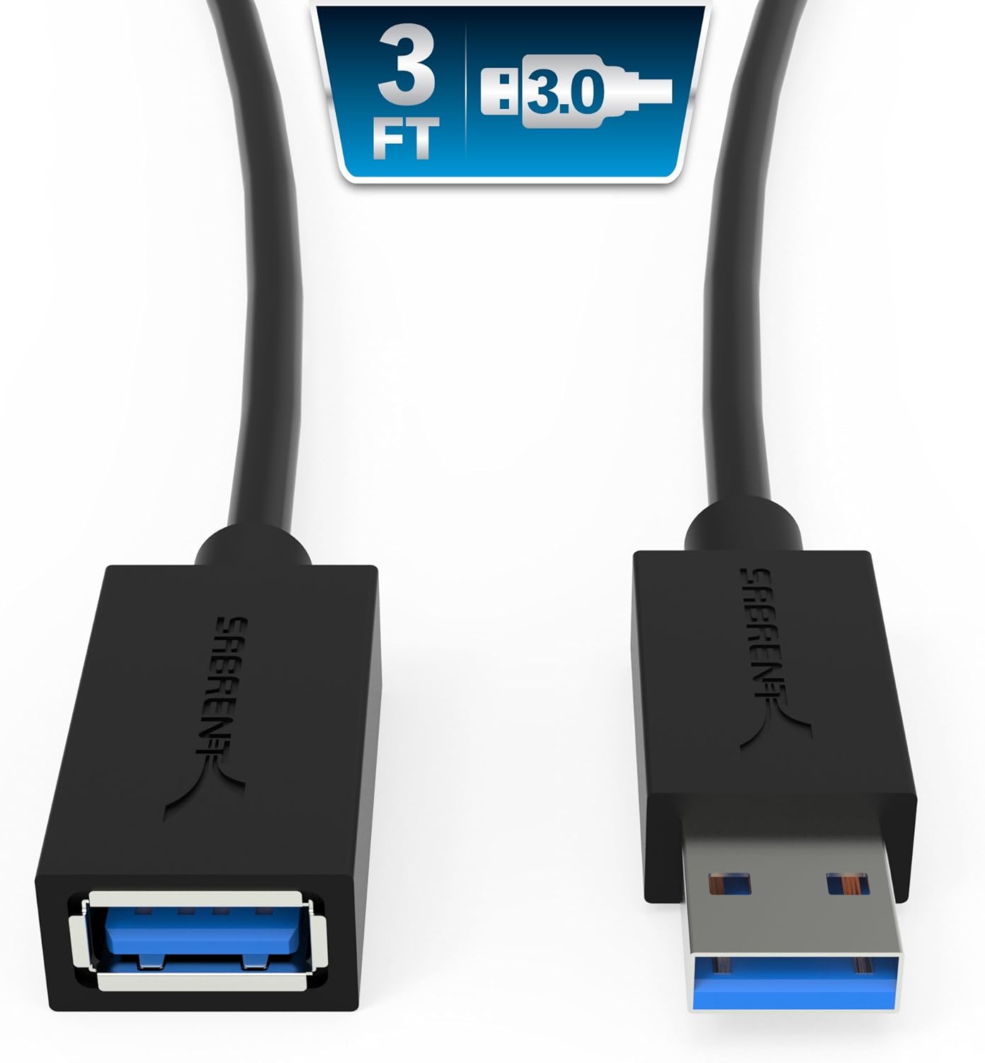 Sabrent 22AWG USB 3.0 Extension Cable AMale to AFemale [Black] 3