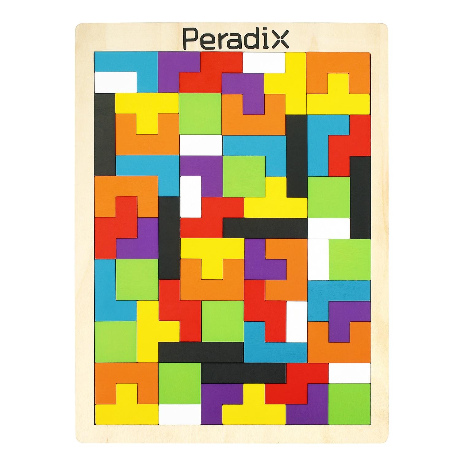 Peradix Wooden Jigsaws Tangram Puzzle Board Toys Colourful Brain Teasers Upgraded Toys Set 63PCS for Preschool Imagination Intellectual Education